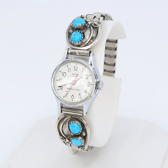 Vintage Kay Johnson Anglo Navajo Type Sterling Silver Turquoise Watch Tips Watch main image 7